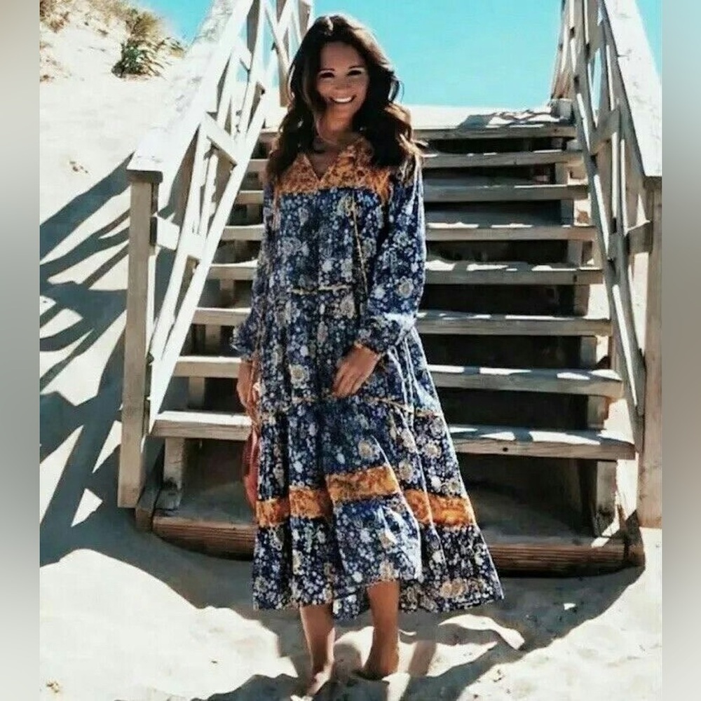 Zara Blue and Yellow Floral Long Sleeve Dress - Picture 2 of 11